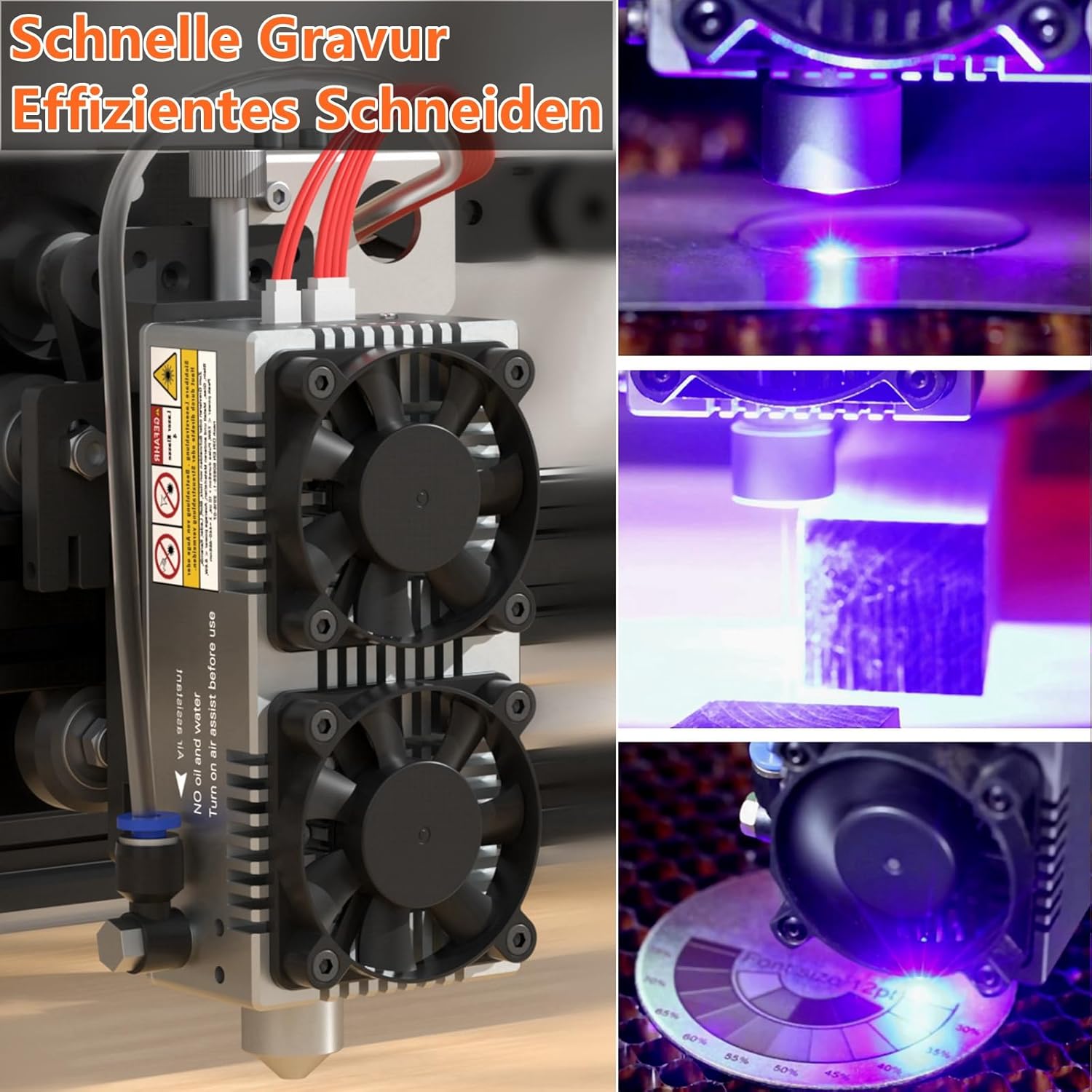 Images showing fast engraving and efficient cutting processes with the NEJE MAX 4 E80