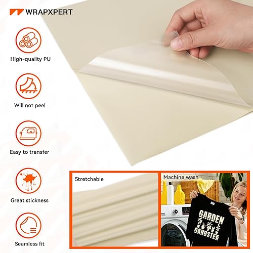 Miniatura 5 de WRAPXPERT Rollos de vinilo HTV color crema, vinilo de transferencia de calor beige de 12 x 5 pies, vinilo para planchar para camisetas, vinilo