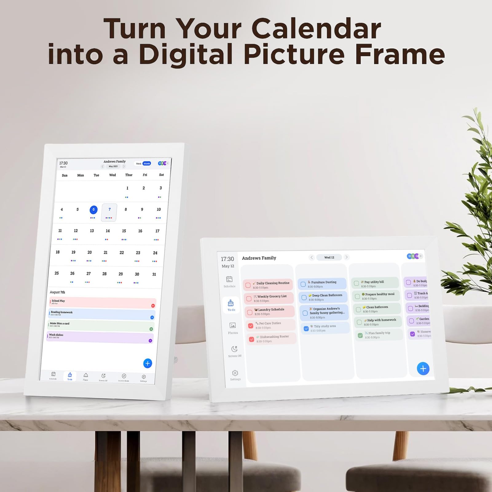 SIXRUN Calendario da Parete Digitale Interattivo da 10,1 Pollici, Grafico con Touchscreen, Organizer Familiare per la Casa con Cornice per Foto