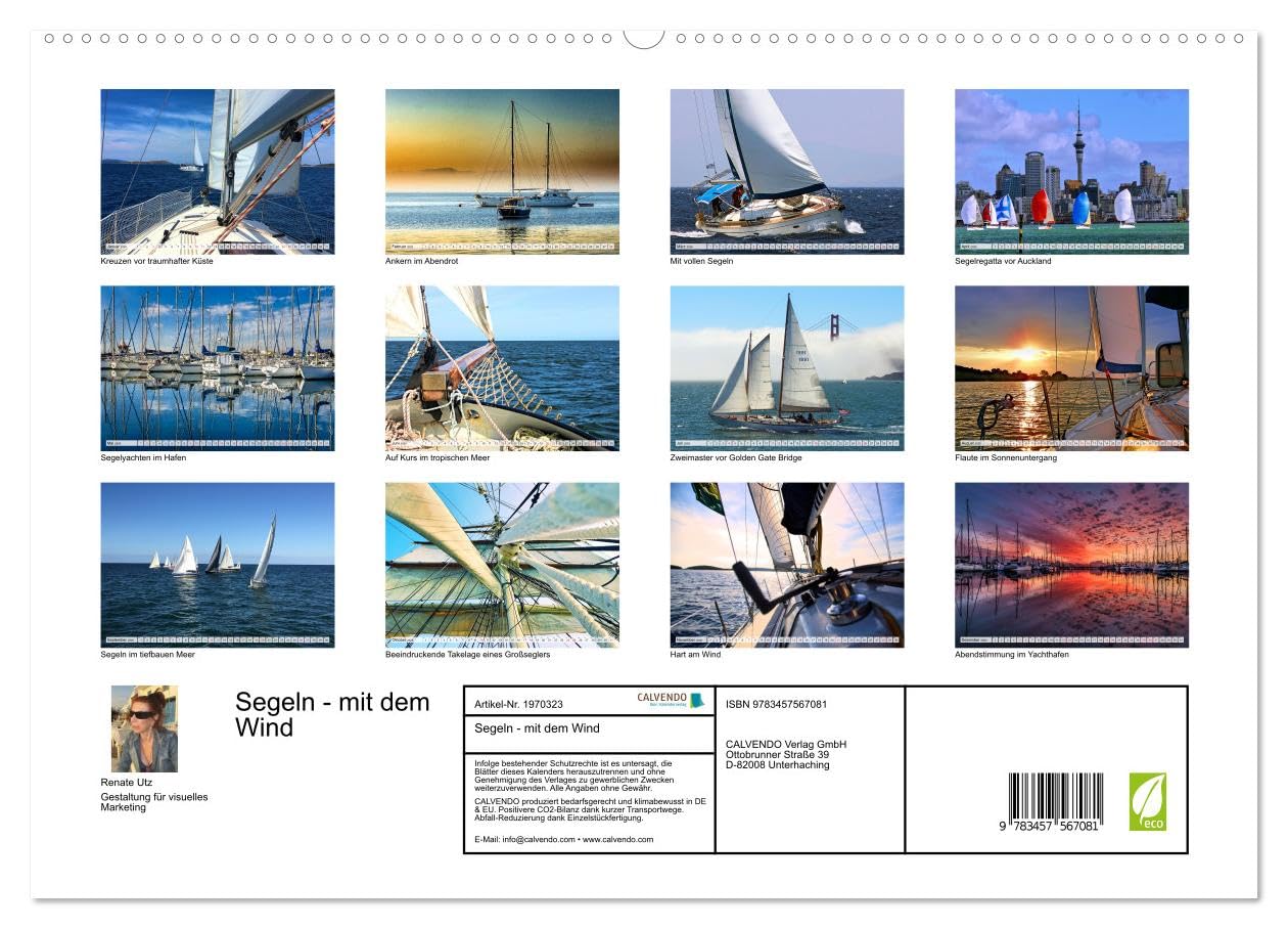 Segeln - mit dem Wind (hochwertiger Premium Wandkalender 2026 DIN A2 quer), Kunstdruck in Hochglanz: Stimmungsvolle Bilder von Segeltörns rund um die Welt (CALVENDO Sport)