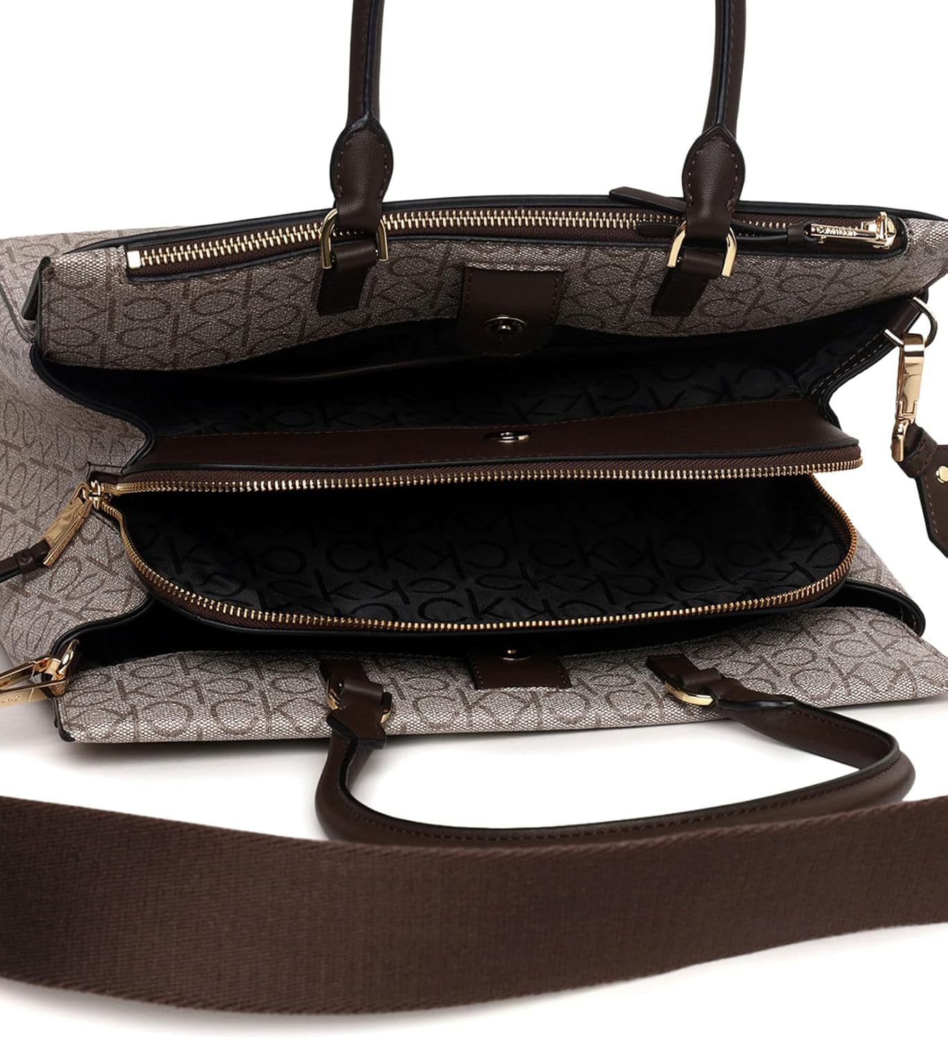 Calvin Klein womens Becky Tote Bag – 2 in 1, Vegan Leather, Monogram, 3 Pockets - Image 5