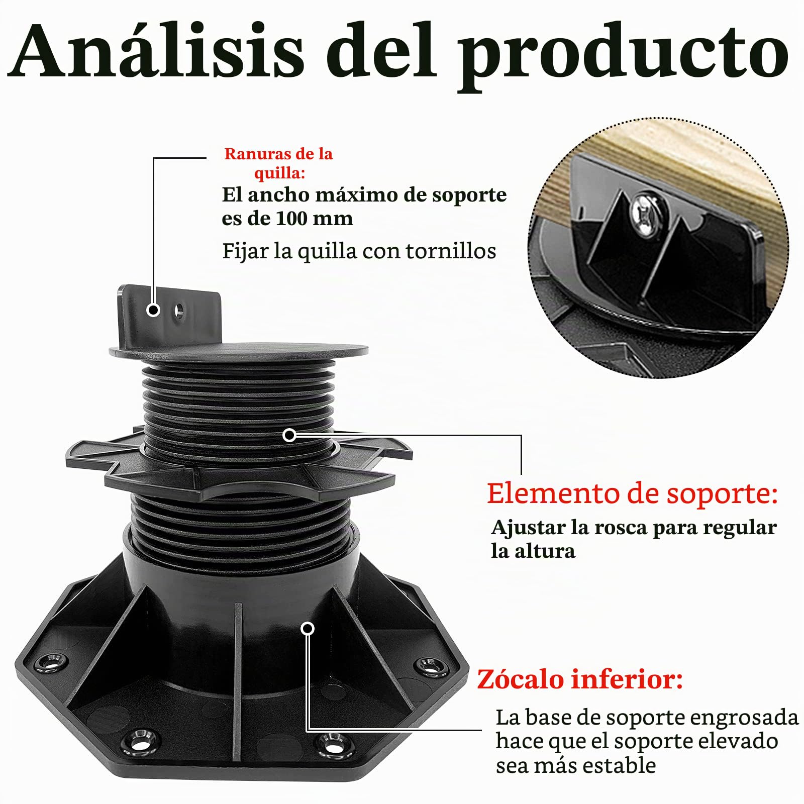 Froadp 60-140mm Soportes Ajustables para Suelos, Pies Autonivelantes de PP, Viga de Transporte para Cubiertas de Jardín o Losas de Balcón, Ajuste de Base para la Placa Madera (20)