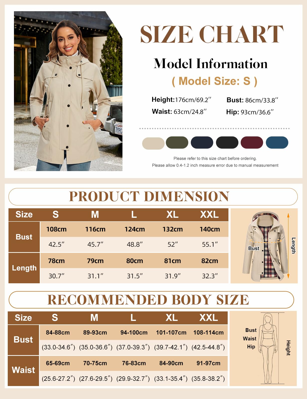 UMIPUBO Chubasquero Mujer Impermeable Cortavientos Parka Ligera Capucha Trekking