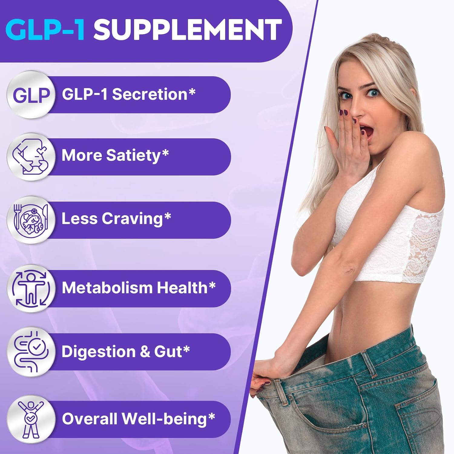 GLP-1 Supplement for Women & Men, 16-in-1 Targeted Formulas, No Stomach Discomfort, Natural GLP-1 with Probiotic, Hops & Eriocitrin, GLP-1 for Digestive, Energy & Gut Health - Vegan, 60 Capsules - Image 2