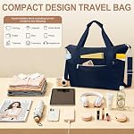 TEUEN Travel Duffel Bag Gym Bag for Women, Waterproof Nylon Weekender Overnight Bag Personal Item Carry on Bags for Airplanes Hospital Sports Mommy Tote Bag Workout Dance Luggage Bag