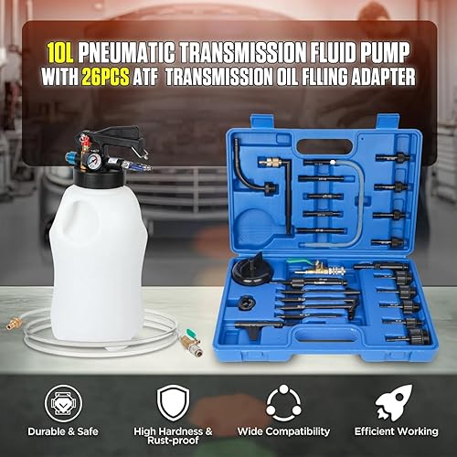 Miniatura 2 de Kit de bomba de fluido de transmisión neumática de 10 L con 26 adaptadores ATF, dispensador automático de aceite y fluido, juego de bomba de