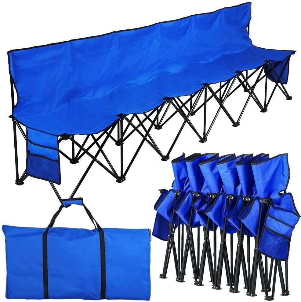 6-seat/8-seat Portable Folding Sideline Bench with Back Rest and Carrying Bag for Team sports,Soccer,Camping,Parties,Outdoor Activities