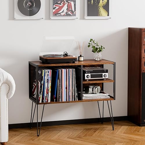 Miniatura 2 de Soporte para tocadiscos, mesa de tocadiscos con disco de vinilo con capacidad para hasta 250 álbumes, armario de almacenamiento, soporte para