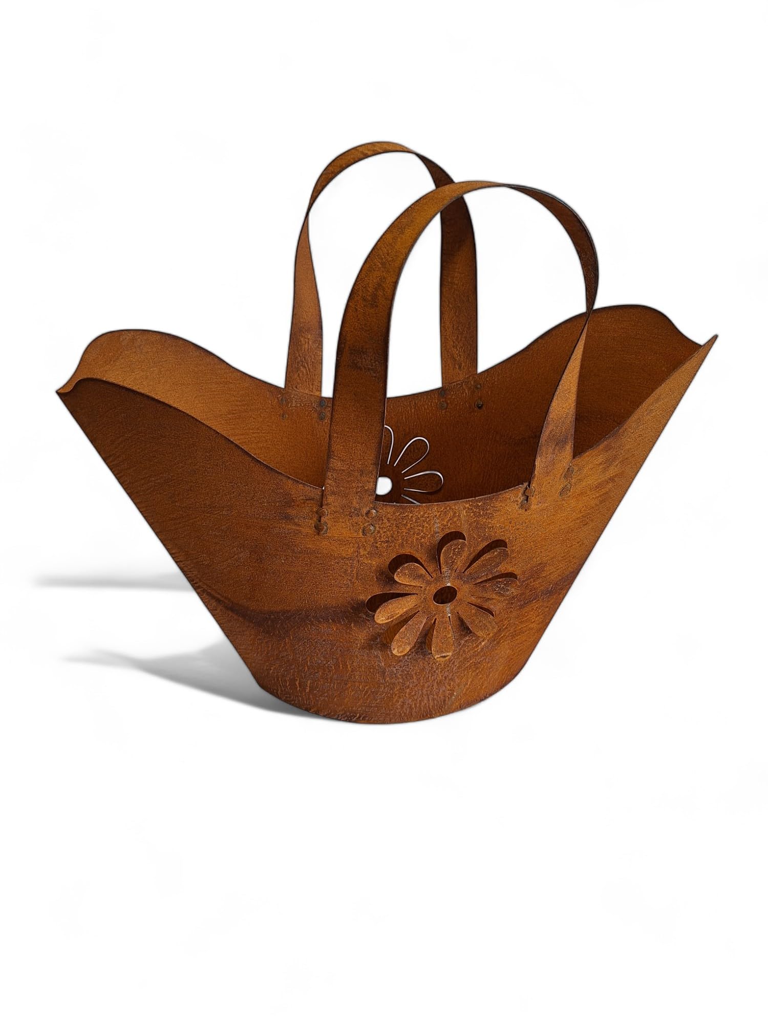 Bornhöft Tasche mit Blüte zum Bepflanzen Windlicht Beetdeko Metall Rost Gartendeko Edelrost rostige Deko für den Garten Pflanztasche