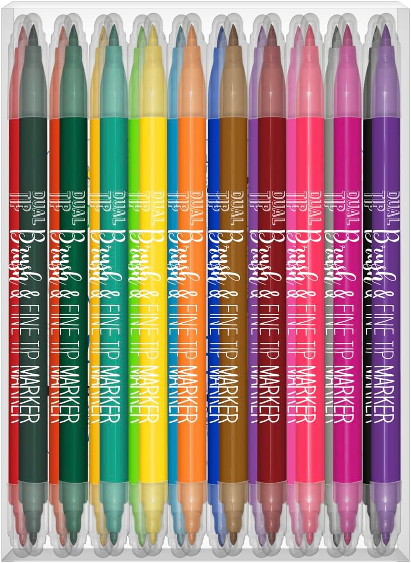 20‑Pack Dual Tip Brush & 1.0mm Fine Tip Markers – Non-Toxic Multicolor Art Markers for Calligraphy, Lettering & Drawing