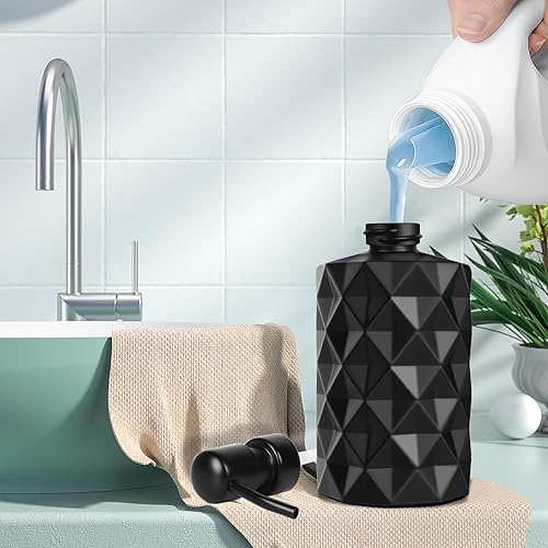 Miniatura 4 de Dispensador de jabón negro mate, 2 unidades, 13.5 onzas  11 onzas, juego de dispensador de jabón de manos de vidrio para baño y cocina, dispensador