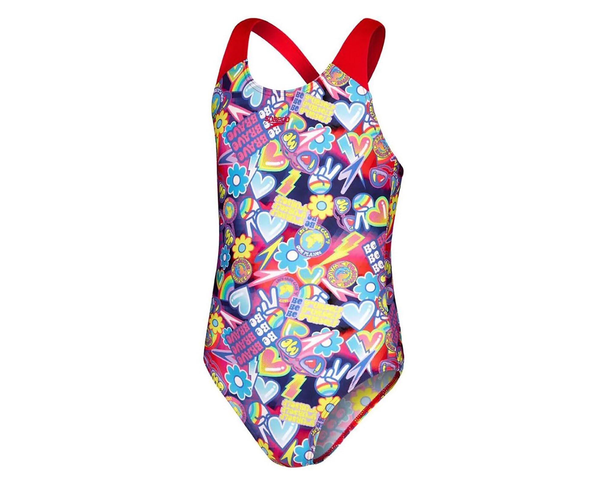 Speedo Traje de baño digital para niña, color azul y rosa