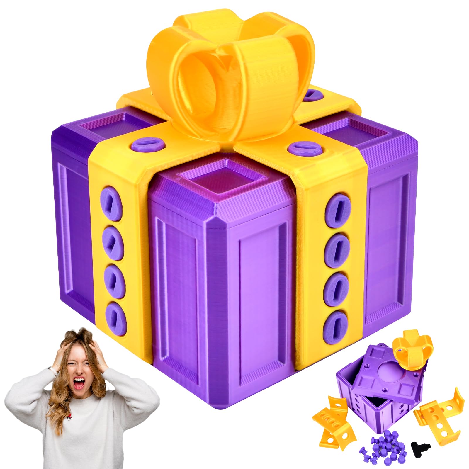 Dandin Annoying Gift Box,The Prank Box With Twist Storage, Funny 3D Printed Prank Gift Box the Annoying Present with Screws Novelty Money Puzzle Gifts Boxes Funny Desktop Toy for Christmas, Birthday