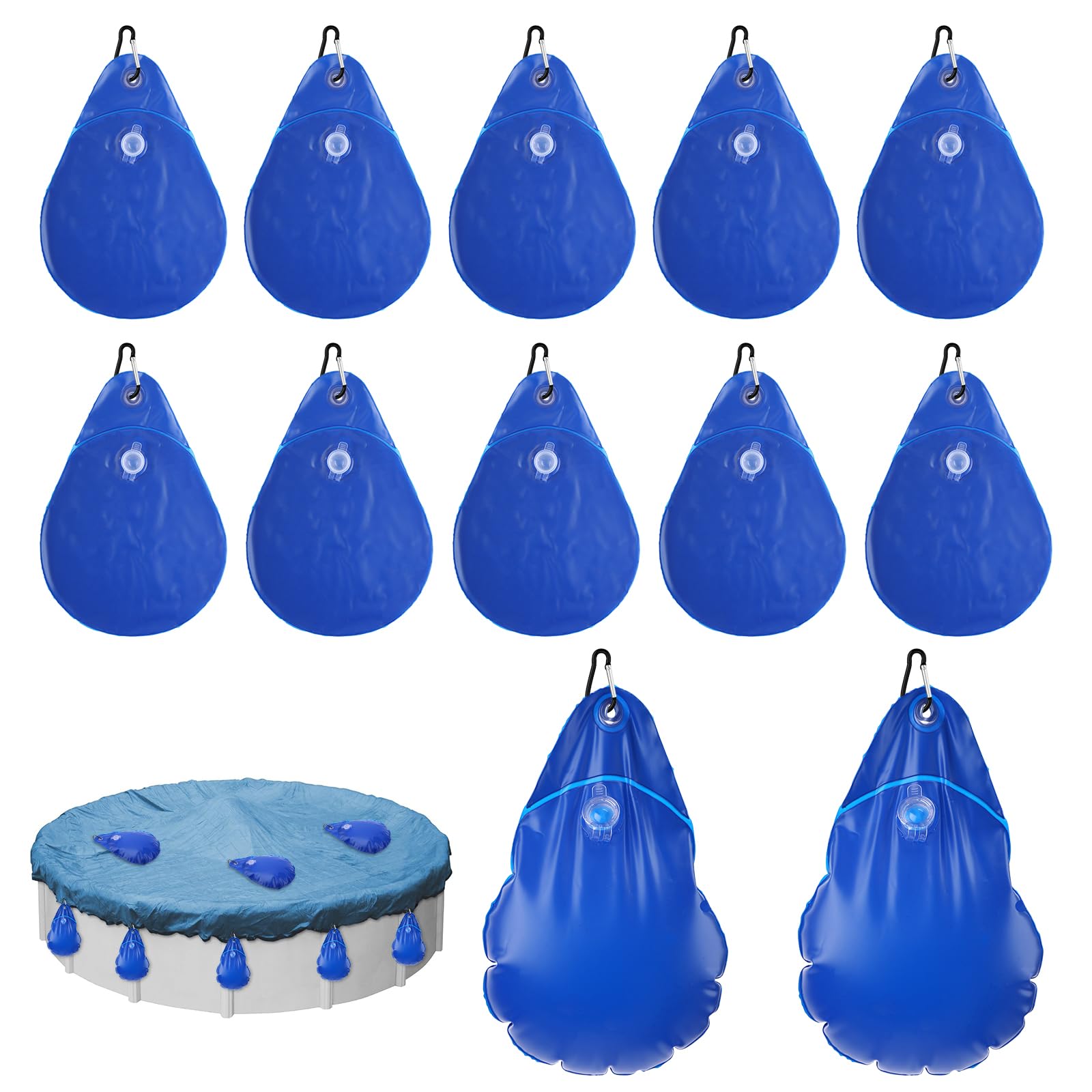Sacchetto per l'acqua da piscina, 8 sacchetti per piscina con ganci, per piscina e piscina, resistente alle perdite, telo antigelo in PVC, per l' inverno, pesi, robusta chiusura per piscina