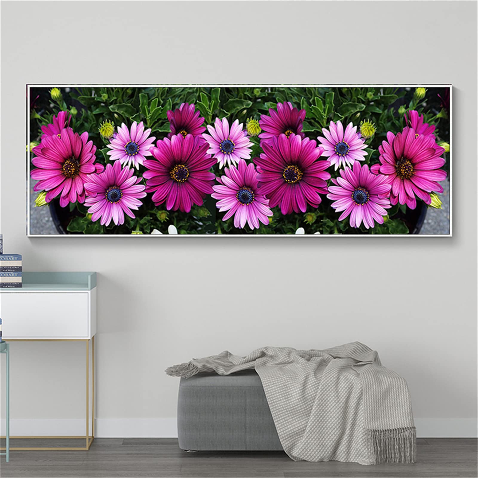 Diamond Painting 5D różowy kwiat stokrotka Rhinestone ściegiem krzyż haft malowanie diamentowe zestawy dla dzieci, 80x220cm duże cyrkonie Diamond Art Puzzle dla dorosłych rozrywki dekoracji ścian domu