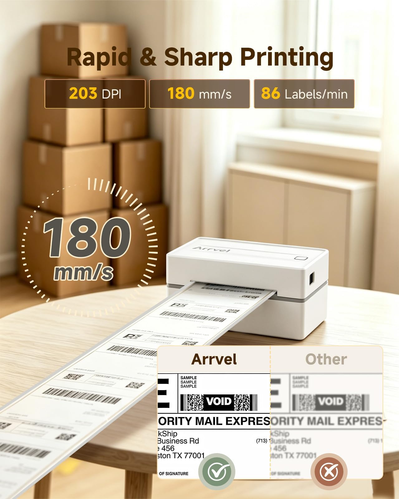Stampante termica Bluetooth per etichette con supporto, stampante per etichette wireless 4 x 6 per piccole imprese, compatibile con iPhone, Android, Windows e Mac, funziona con Amazon USPS Etsy