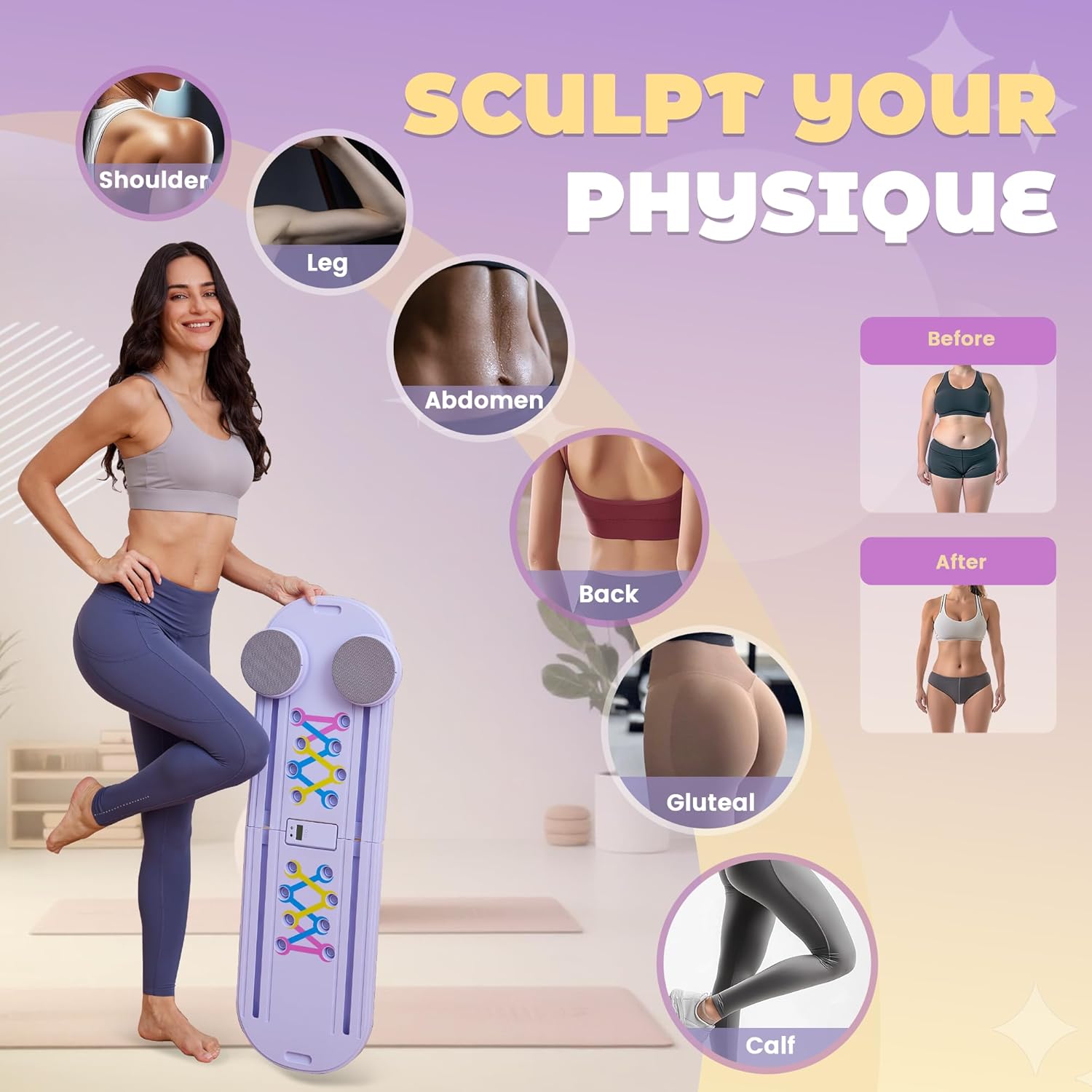 Pilates Reformer Board, Multifunctional Abdominal Pushup Board,Portable and Foldable Pilates Board Unisex Pilates Core Workout Equipment for Home Office Use