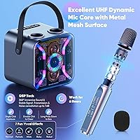 Vista 3 de Máquina de karaoke para adultos con dos micrófonos inalámbricos, altavoz Bluetooth, espectáculo de luz LED, micrófono bajo estable de 360 grados