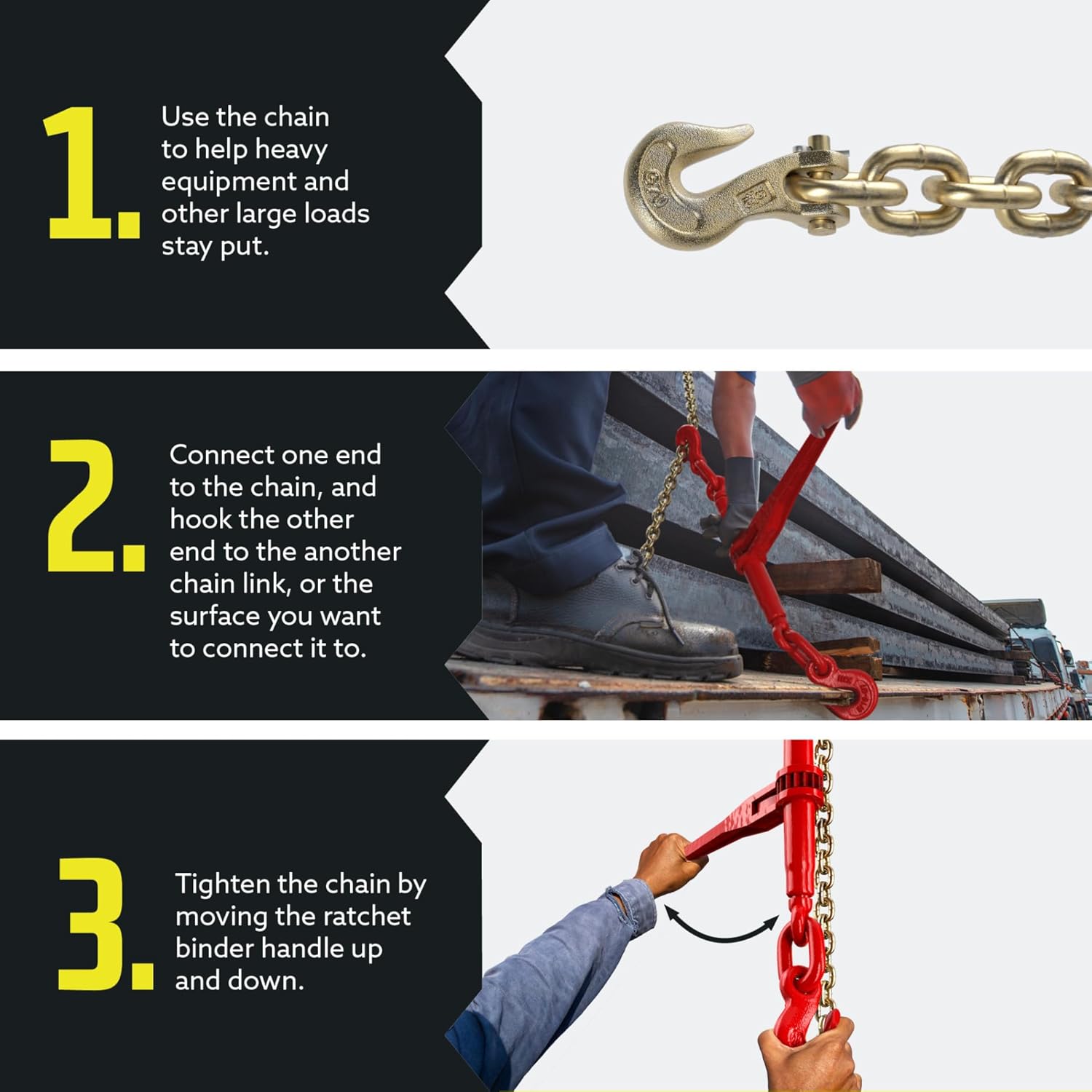 DC Cargo Chain Binder Kit (4 Sets) | 5/16" Grade 70 Extra Long 20 Foot Chain - and Load Binder Set | Heavy Duty Ratcheting Chain and Binder | Load Chain and Binders – 4,700lb Working Load Limit As Set