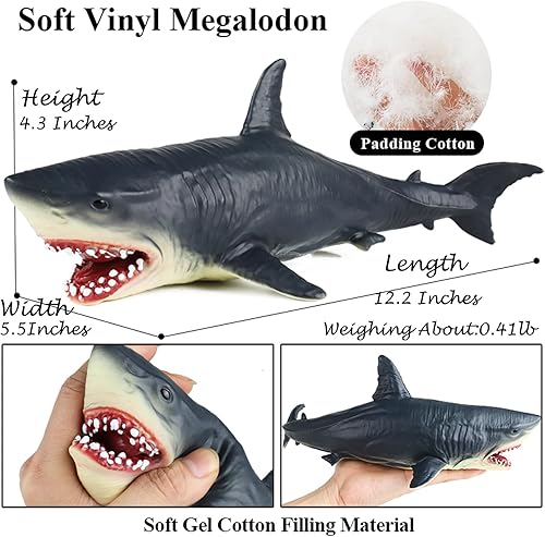 Vista 6 de Megalodon Toys, Megalodon de plástico suave, juguetes de Megalodon de tiburón de la vida marina, juguetes de baño, juguetes de piscina, juguetes