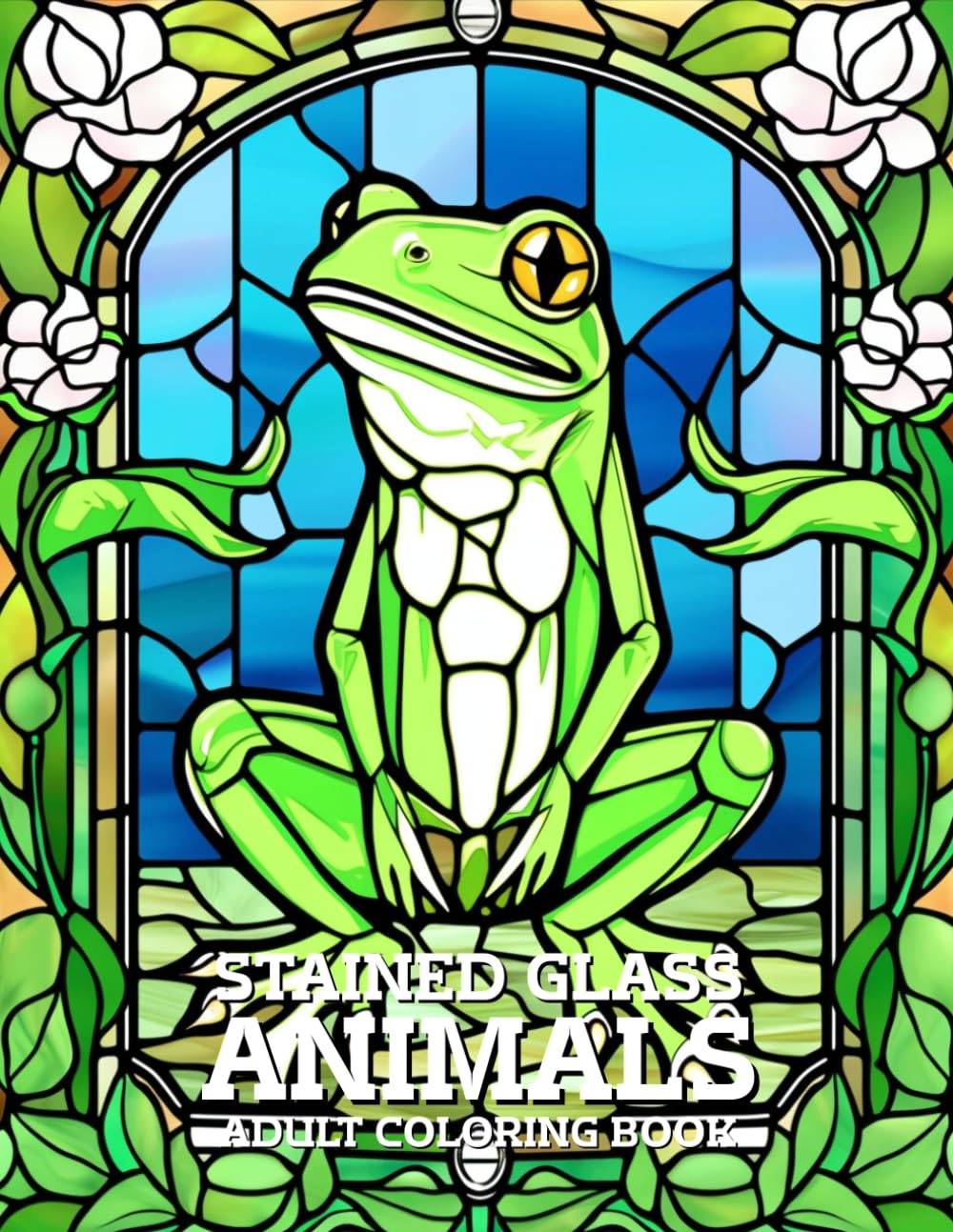 Stained Glass Animals Coloring Book: Beautiful Animal Designs in Stained Glass Style for Adults
