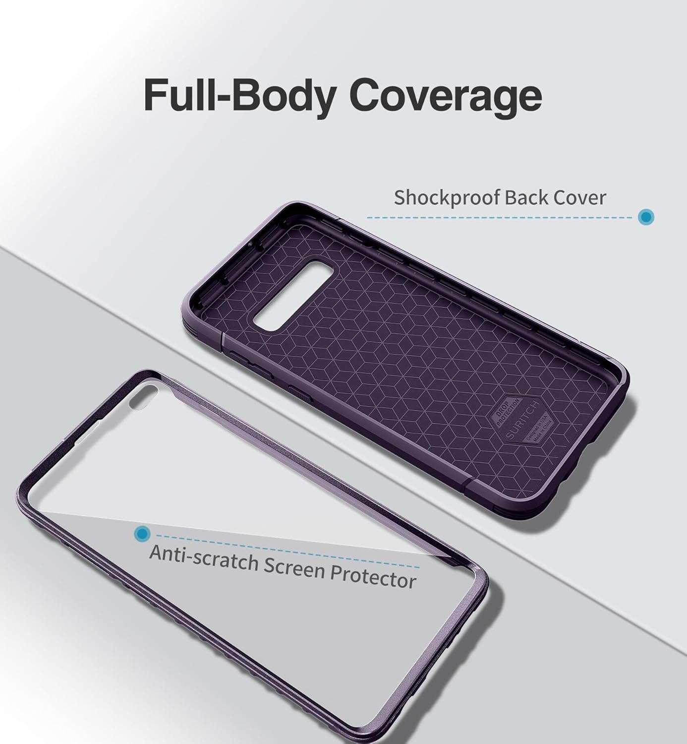 SURITCH for Samsung Galaxy S10 Plus Case, [Built-in Screen Protector] 360° Full Protection Military Grade Shockproof Rugged Bumper Thick Protective Phone Cover for Samsung S10 Plus 6.4 Inch - Purple - Image 5