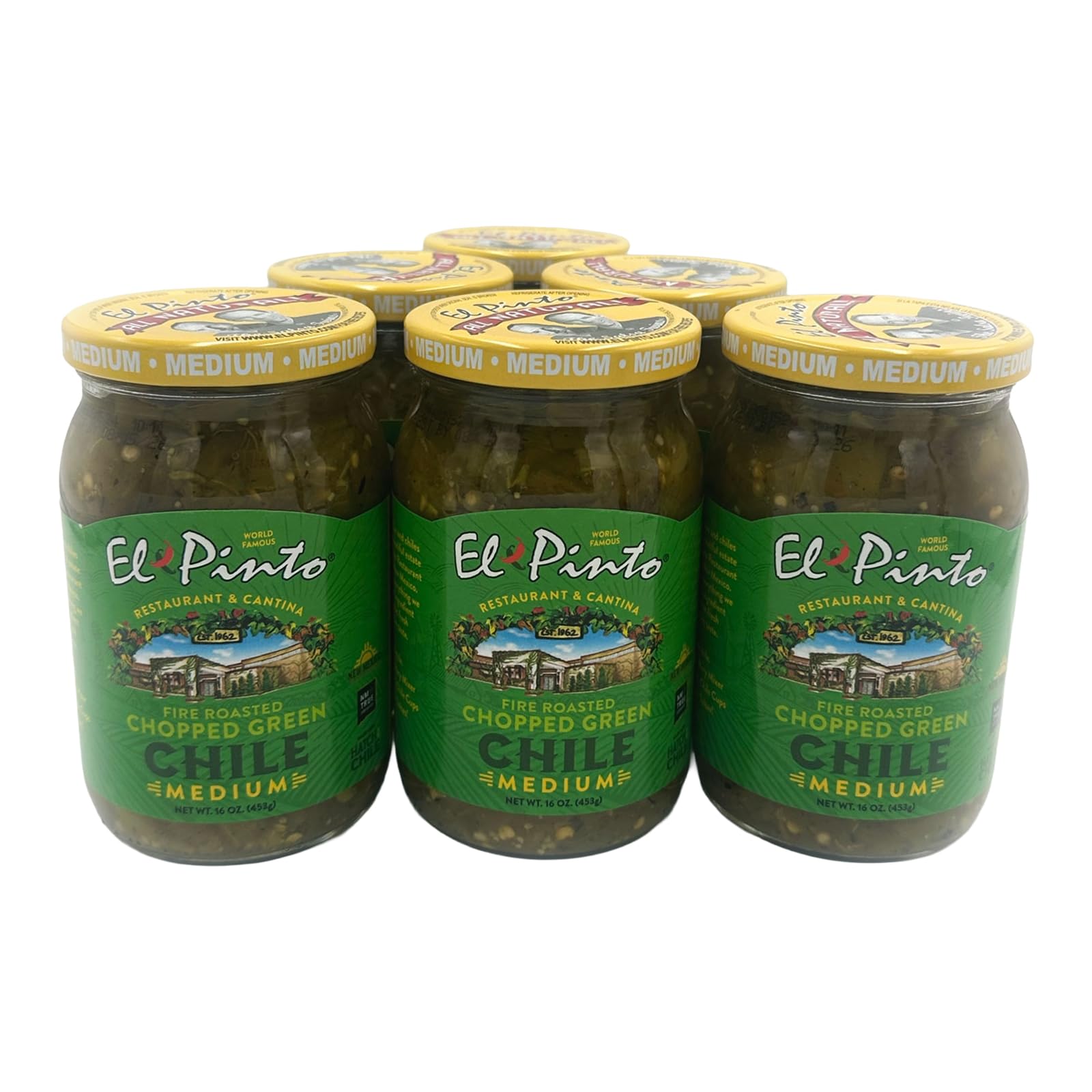 El Pinto - Medium Roast Chopped Green Chile (16 oz, 6 Pack) New Mexico Hatch Chile