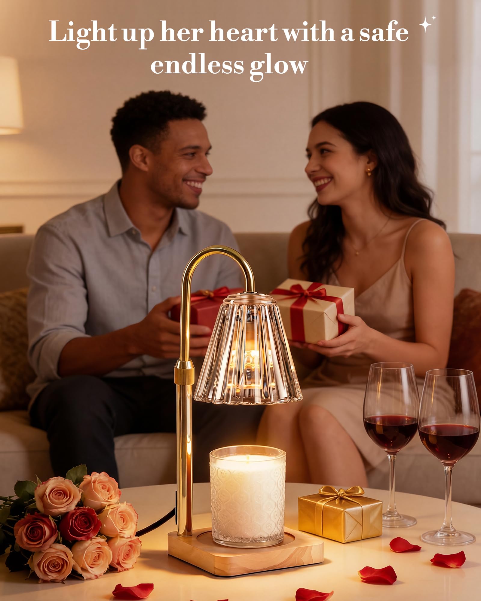 Marycele Candle Warmer Lamp, Electric Candle Lamp Warmer, Gifts for Mom, Bedroom Home Decor Dimmable Vintage Wax Melt Warmer for Scented Wax with 2 Bulbs, Jar Candles