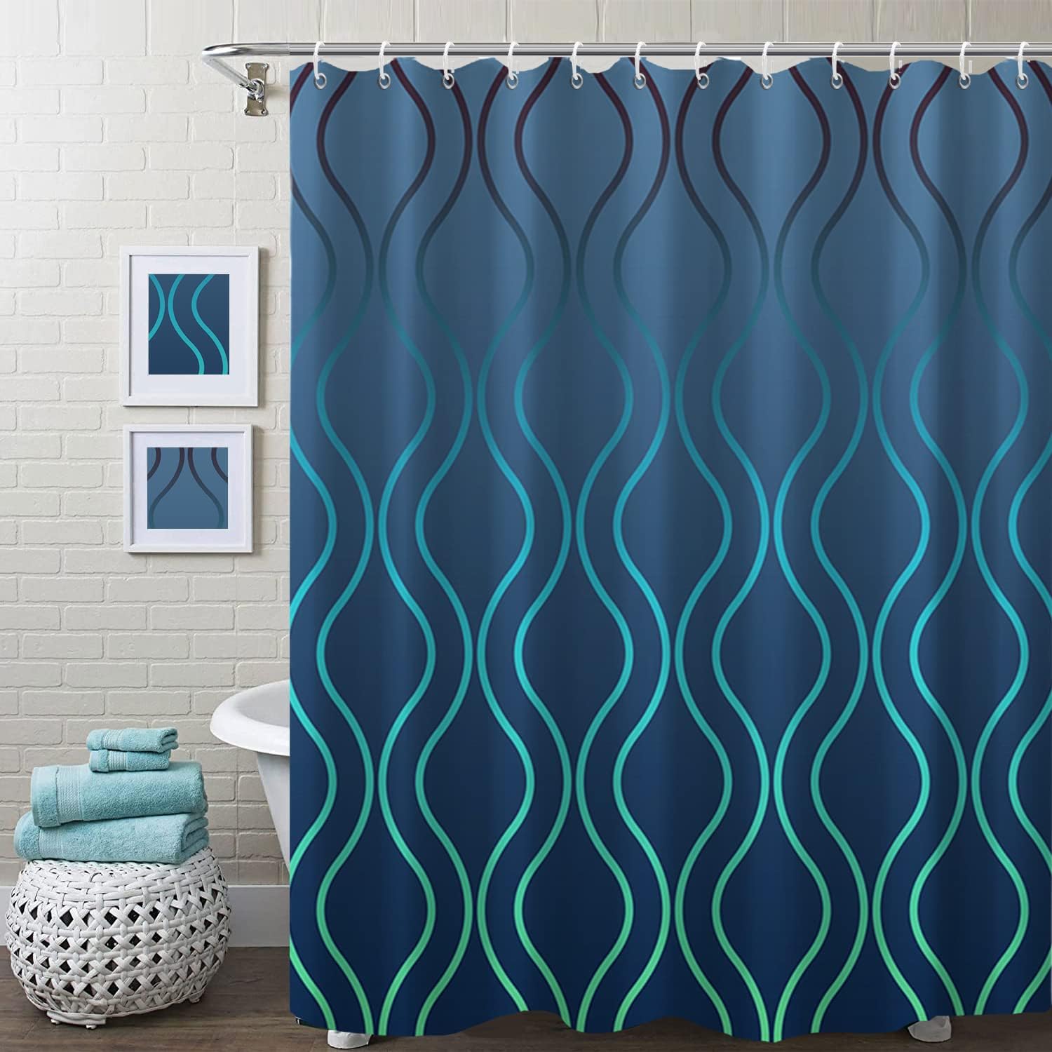 Umpoo Dark Blue Shower Curtain for Bathroom Gradient