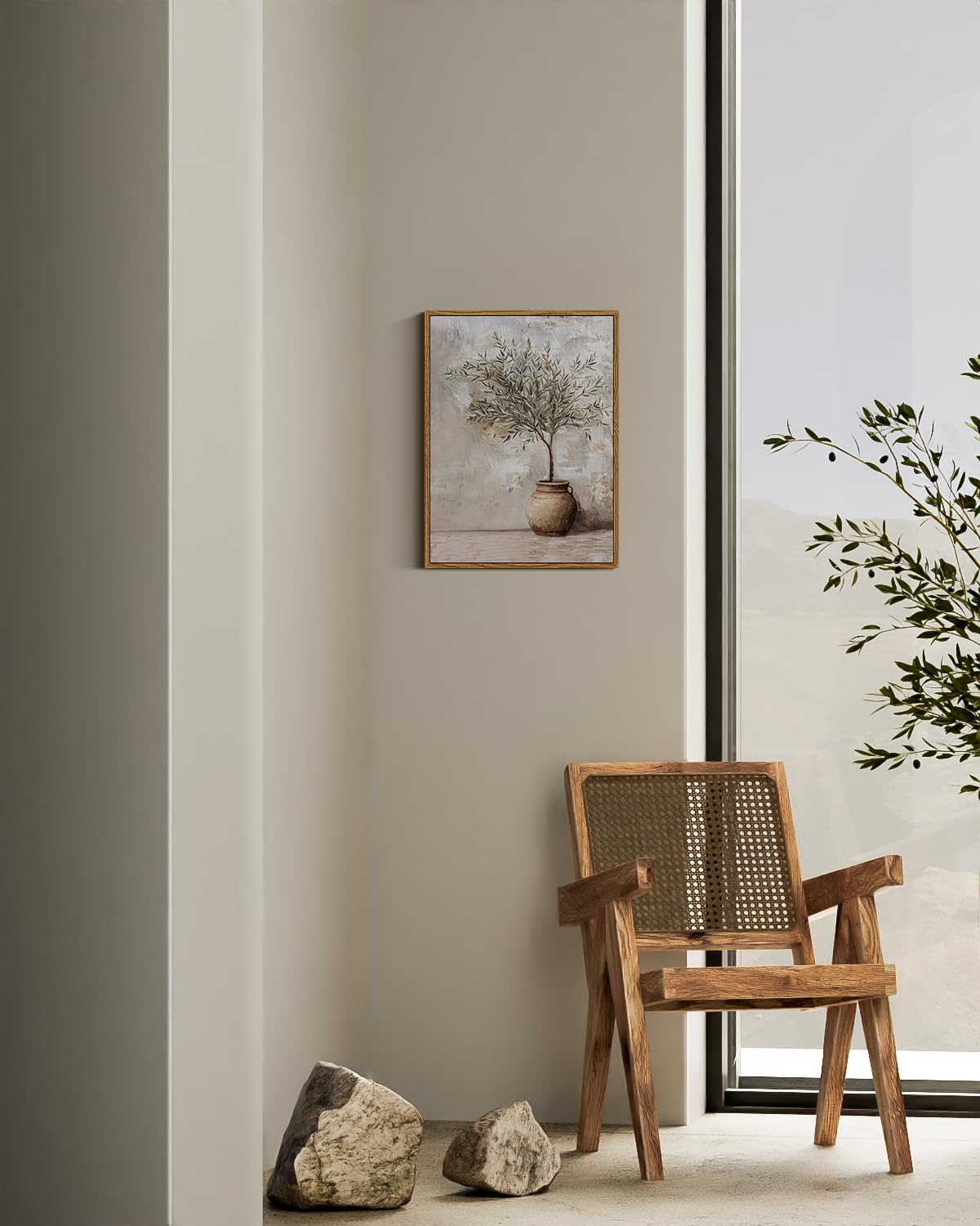 ARPEOTCY Gerahmte Leinwand-Kunstdrucke, Bauernhaus-Olivenbaum im Gefäß, Wanddekoration, Vintage-Stillleben-Kunst, Heimdekoration, botanische Gemälde für Wohnzimmer, Schlafzimmer, Büro, 30 x 40 cm