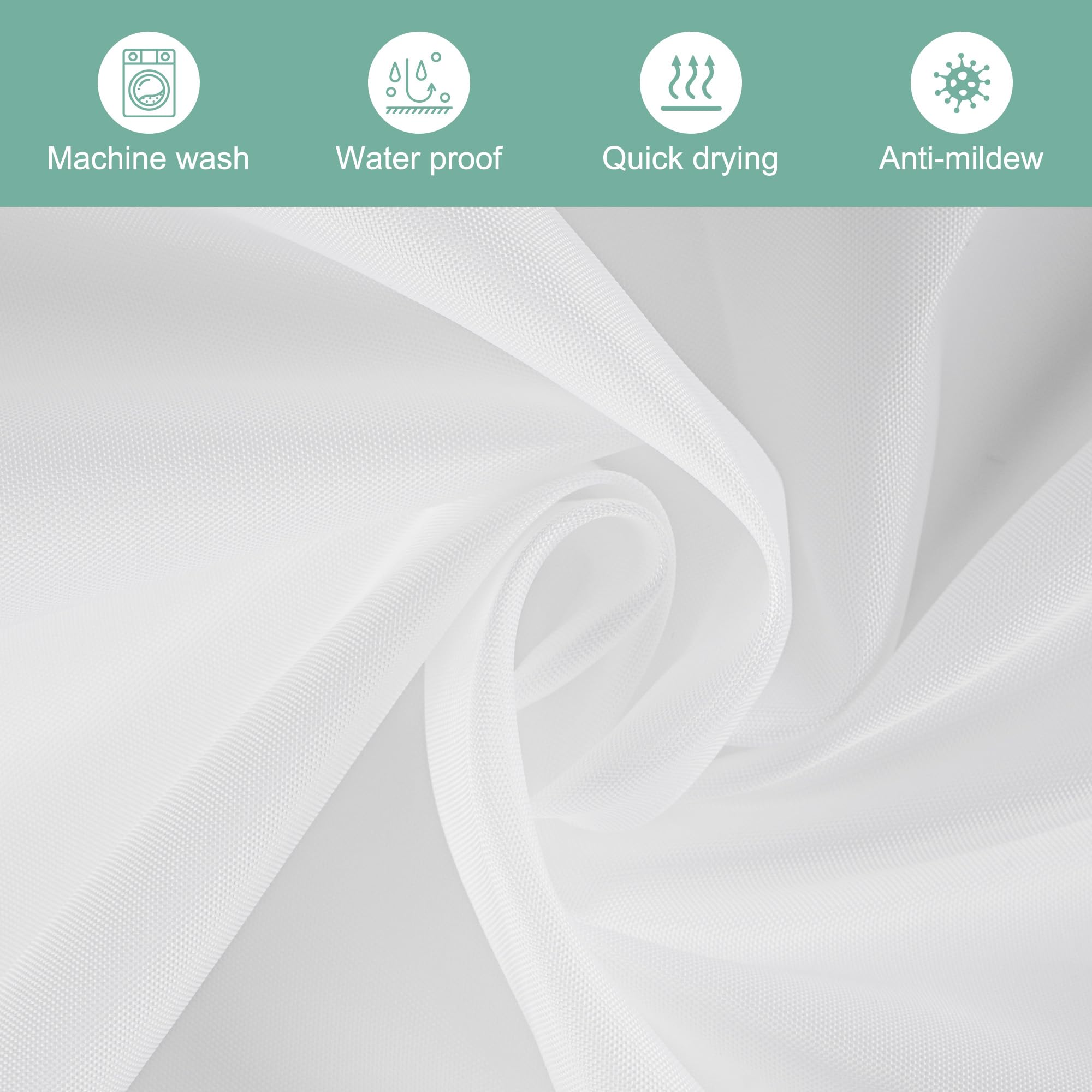 Tenda Con Occhielli E Anelli Inclusi Pameil Tenda Da Doccia, Bianca, In Tessuto Di Poliestere, Resistente Alla Muffa, Impermeabile, Lavabile, Con Anello Per Tenda Da Doccia (colore Bianco, Altezza 200 X Larghezza