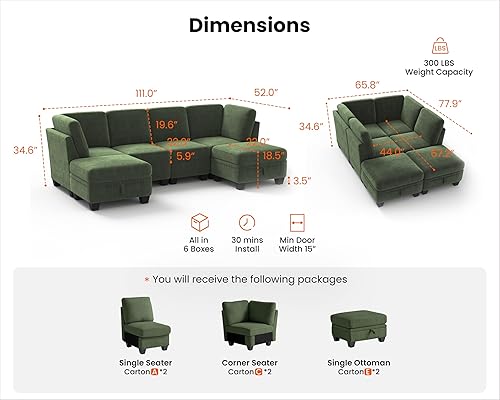 Miniatura 2 de CHIC HOUSE Sofá modular de pana con diván otomano, sofá cama en forma de LU para sala de estar, apartamento, salón, moderno reposabrazos con soporte