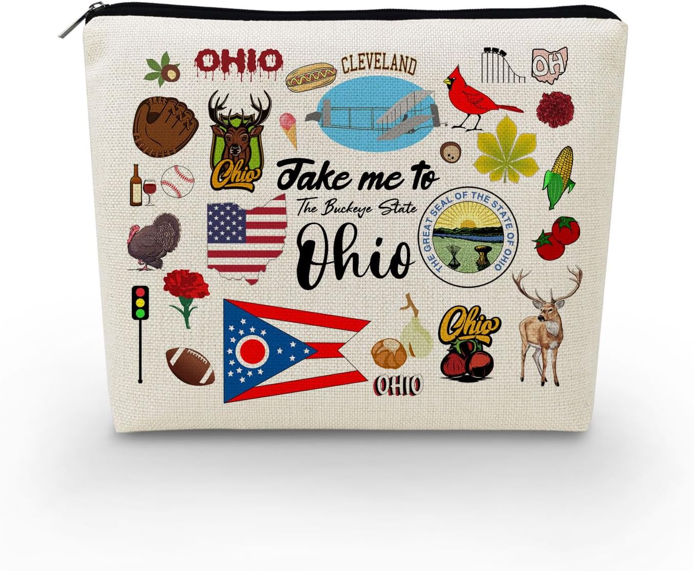 Take Me To Ohio Makeup Bag Ohio Travel Gift Small Canvas Organizer Bag with Zipper Ohio Cosmetic Bag Travel Present for Women Friends Families