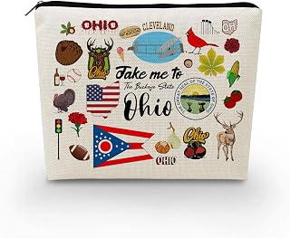 Take Me To Ohio Makeup Bag Ohio Travel Gift Small Canvas Organizer Bag with Zipper Ohio Cosmetic Bag Travel Present for Women Friends Families