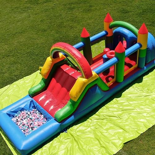 25FT Commercial Grade Bounce House for Big Kids 8-12 with Wet Dry Pool, 100% PVC Inflatable Obstacle Course Bounce House with Blower, 6 in1 Large Bounce House with Slide