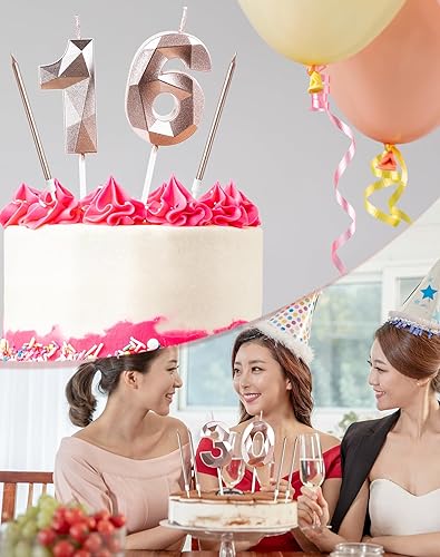 Miniatura 2 de Velas de cumpleaños número 30 de oro rosa con 6 velas largas de cumpleaños, velas de cumpleaños para pasteles, decoraciones de fiesta de cumpleaños
