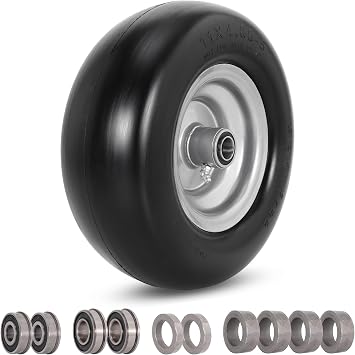 RUTU 11x4.00-5 Flat Free Tire and Wheel Assembly with 3/4" Precision bearings or 5/8" & 1/2",Replacement Tires 3.4"-4"-4.5"-5" Centered Hub,for Zero-Turn Lawn Mowers