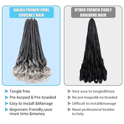 Miniatura 4 de Goddess Box - Trenzas de ganchillo de 14 pulgadas, trenzas de ganchillo Tgray de cabello rizado francés con extremos rizados, extensiones de cabello