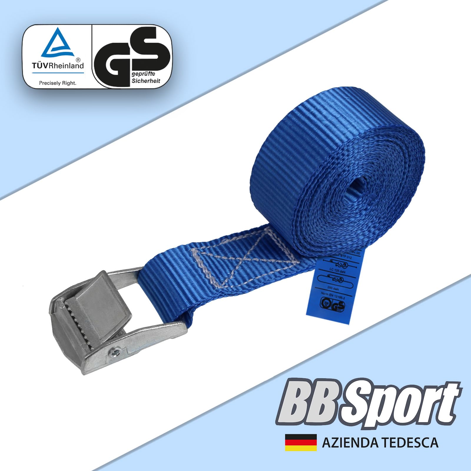 Cinghia di fissaggio Cinghie di tensione - blu - 1m 2,5m 4m 6m - diverse quantità, sicura del carico resistenza fino a 250 kg DIN EN 12195-2 ; 6 pezzi 2.5 cm x 2.5 m - 3