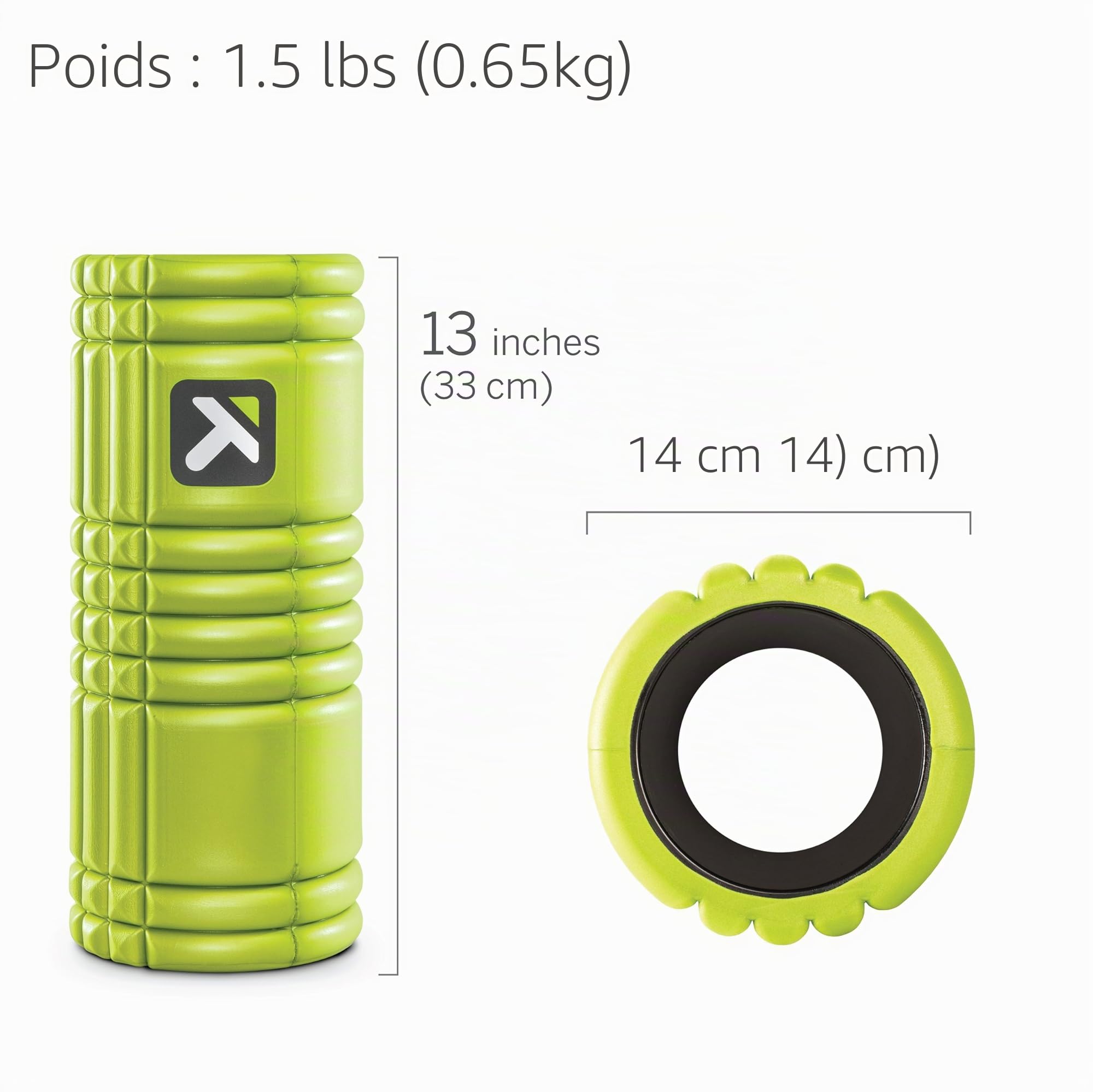 TriggerPoint Grid, Rouleau en Mousse avec Instrusctions Vidéos en Ligne, Massage Pronfond des Tissus Musculaires, 13''/33cm
