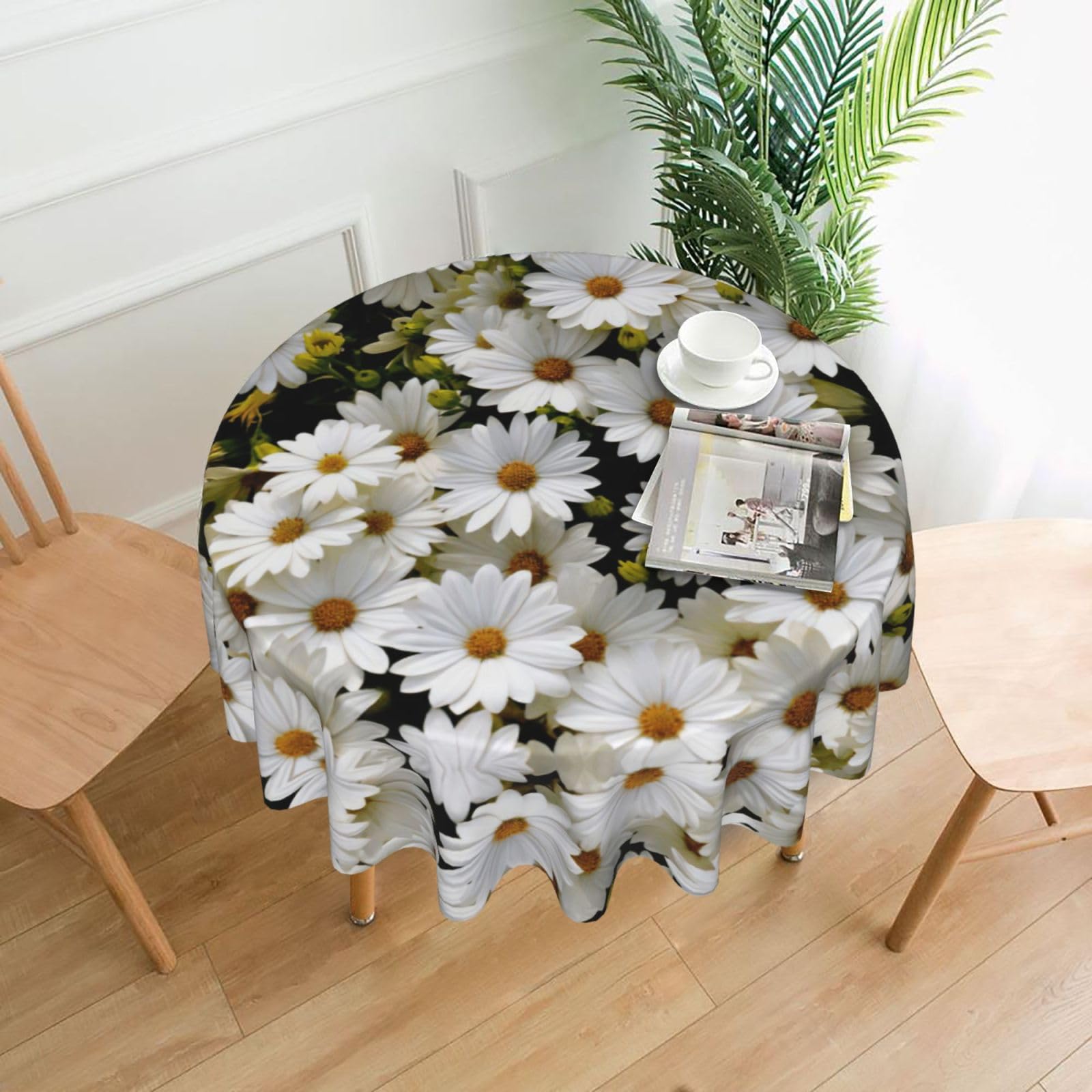 VCzsdff Daisy Flower Print Stain Resistant Round Tablecloth 60in Family Friendly Polyester Cloth for Kids Meals