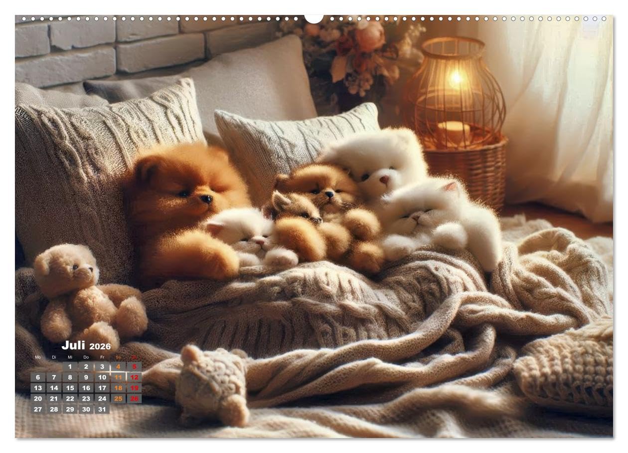 Kuscheliges & Knuddeliges (hochwertiger Premium Wandkalender 2026 DIN A2 quer), Kunstdruck in Hochglanz: Kuschel dich glücklich - mit Liebe gemacht. (CALVENDO Gesundheit)