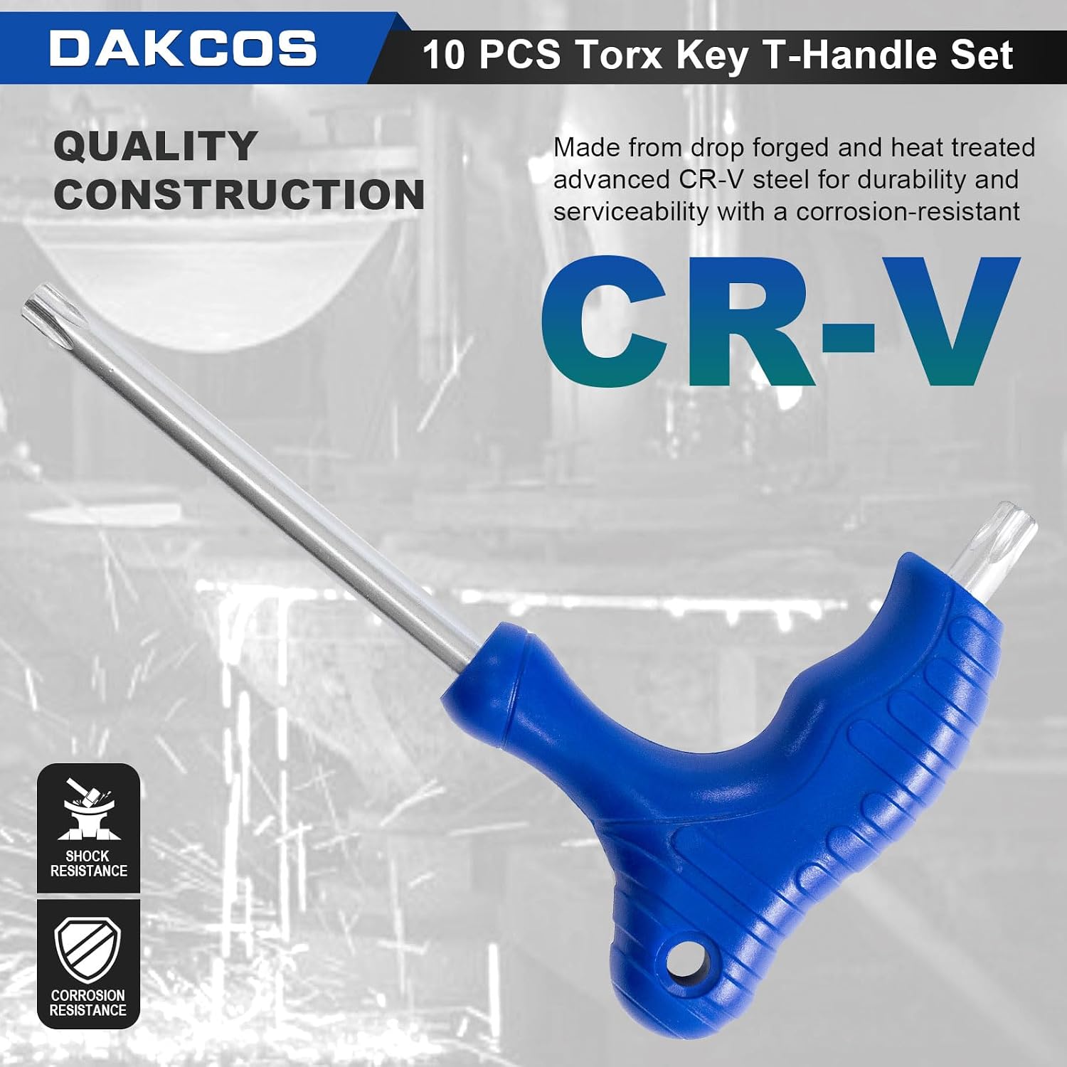 DAKCOS 10 Pcs T-Handle Torx Wrench Set, T9-T50 Star Key with Storage Rack, Cr-V