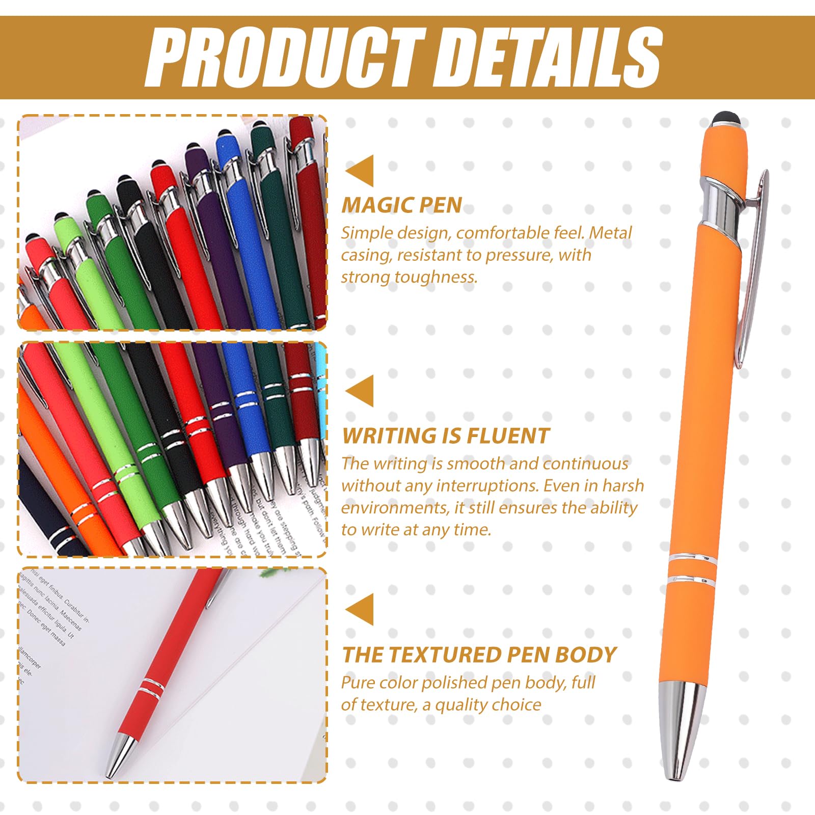 Lot de 30 stylos à bille en métal: stylos à bille rétractables de qualité supérieure, 6 couleurs avec tactile, réutilisables pour le bureau, l'école, études, maison, collègues et les familles.