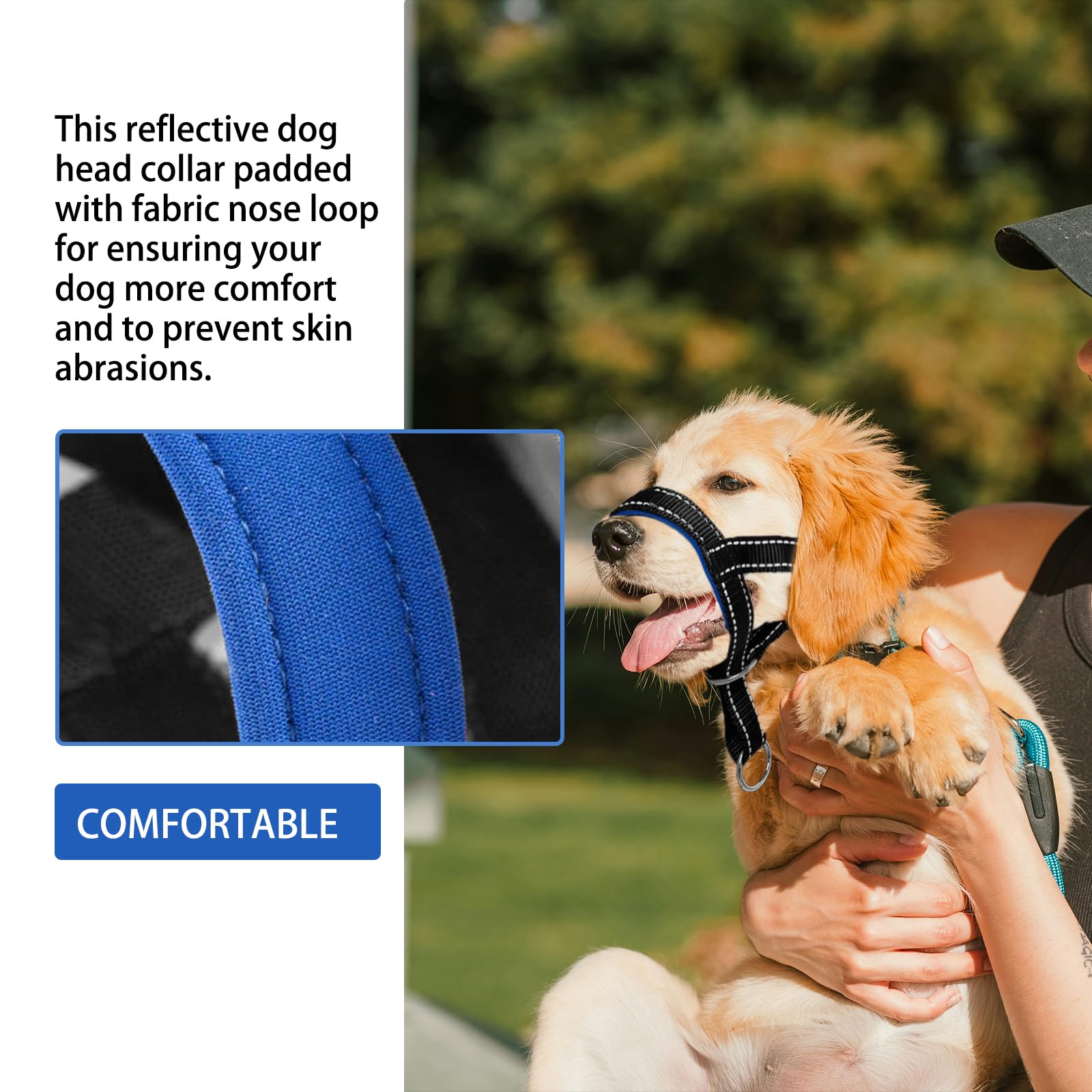 Collar de cabeza de perro con tela reflectante, arnés ajustable para evitar tirones para perros pequeños, medianos y grandes (L, rojo)