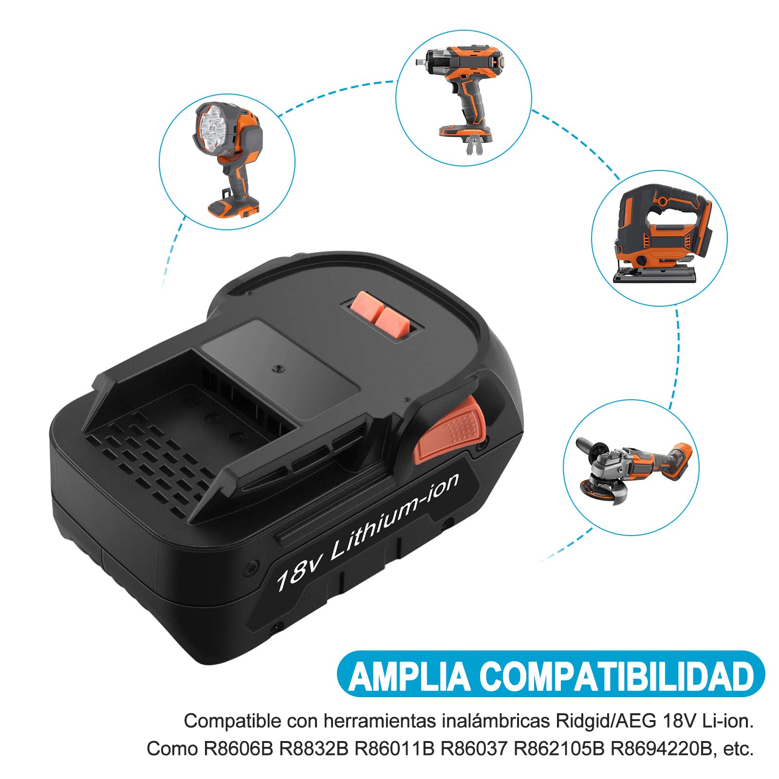 18V 5.0Ah Li-Ion Batería para AEG 18V Bateria L1840R L1850R L1850R-X4 para Ridgid 18V Batería R840083 R840085