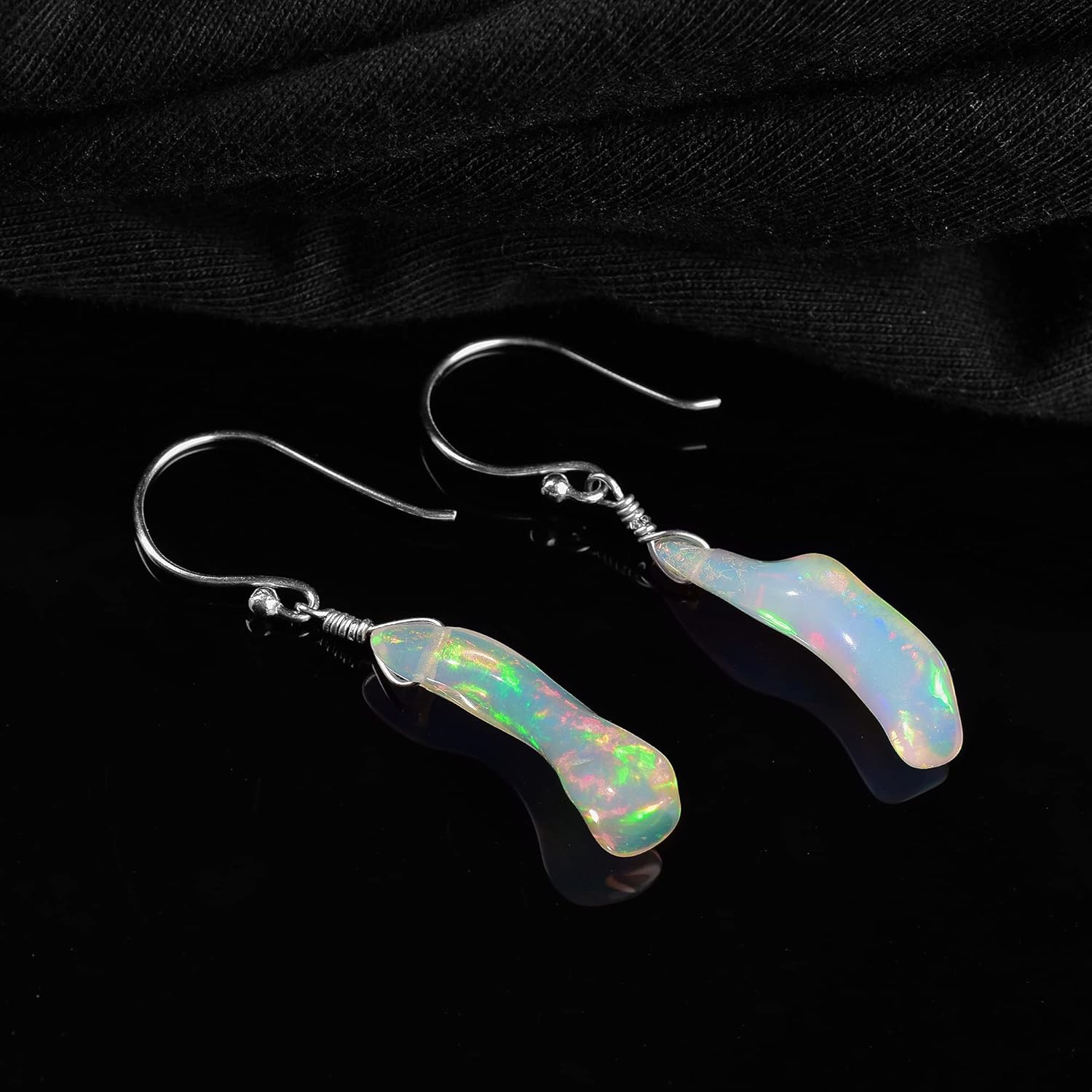 Natural Raw Ethiopian Opal Earring Rhodium Plated 925 Sterling Silver, Dainty Simple Earring Jewelry Gift for Her, Birthstone Energy Healing Stones, Opal Bones Earring - Image 5