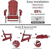 Vista 7 de Sillas Adirondack Plegables para Patio, Sillas de Hoguera de HDPE Resistentes a la Intemperie, Silla Adirondack para Exteriores con Portavasos