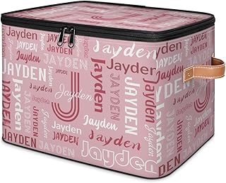 Joyousleap Custom Storage Bins with Zipper Lid, Personalized Peach Fabric Lidded Storage Baskets Boxes, Foldable Cubes Clothes Organizer Container