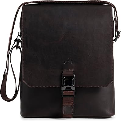 VELEZ Dark Brown Top Grain Leather Small Messenger + Crossbody Purse For Men